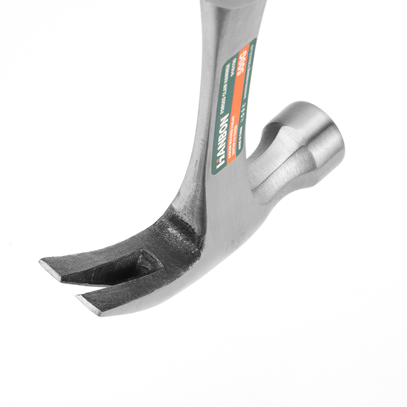 A claw hammer with a fiberglass handle, featuring a non-slip and shock-absorbing grip